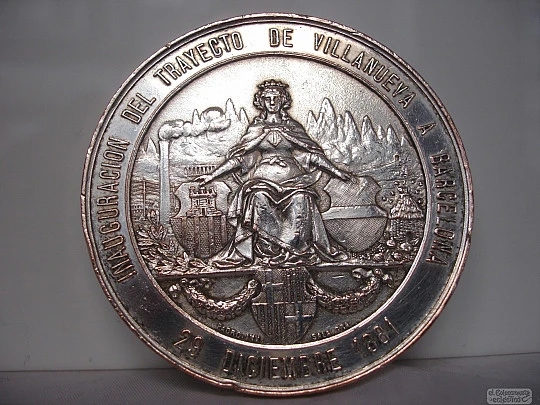 Medal. Railway of Villanueva to Barcelona. Silver plated bronze