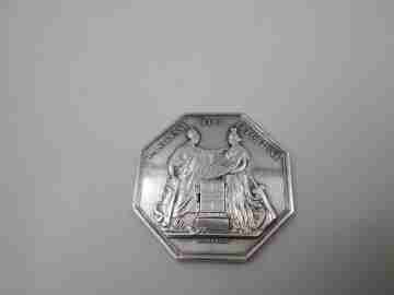 Medalla Banco de Francia. Diosa Minerva. Plata ley 950. Rambert Dumarest. Octogonal. 1800
