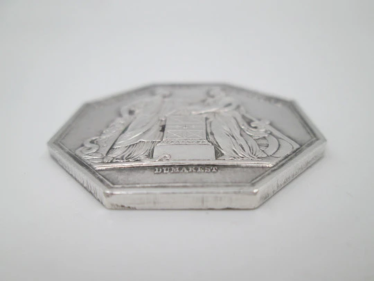 Medalla Banco de Francia. Diosa Minerva. Plata ley 950. Rambert Dumarest. Octogonal. 1800