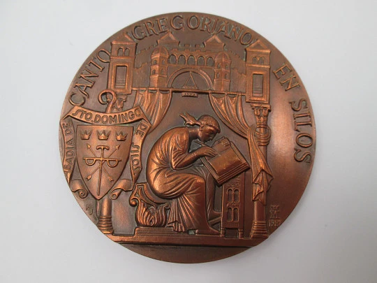 Medalla bronce FNMT 'Canto Gregoriano en Silos'. Alto relieve, 1987