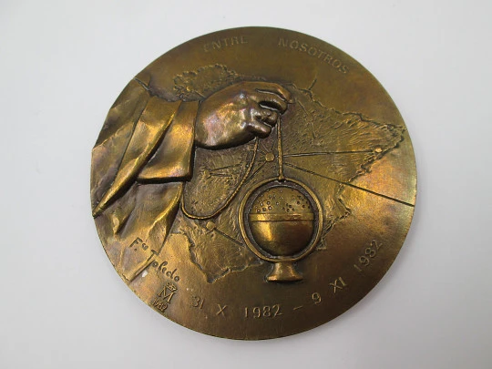 Medalla bronce FNMT 'Papa Juan Pablo II'. Alto relieve. Francisco Toledo. 1982