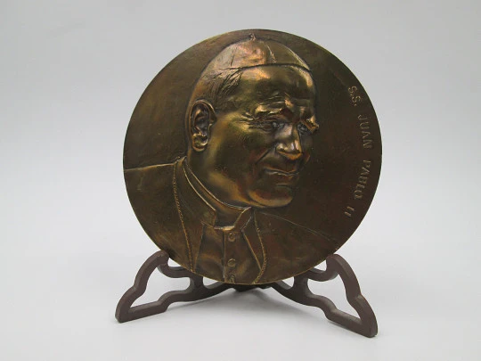 Medalla bronce FNMT 'Papa Juan Pablo II'. Alto relieve. Francisco Toledo. 1982