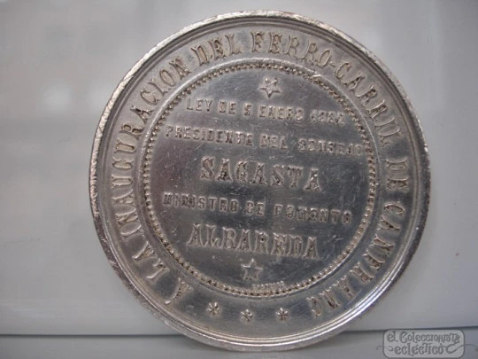 Medalla bronce. Inauguración ferrocarril Canfranc. 1882