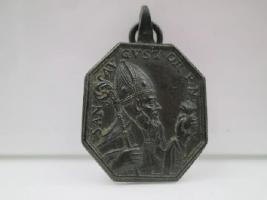Medalla bronce. San Augusto y Virgen de Copacabana. Siglo XVIII. España
