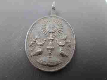 Medalla bronce. San Isidro Labrador y Cáliz Eucaristía. Siglo XVIII. España