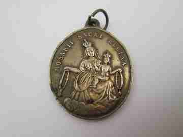 Medalla bronce. Virgen del Rosario y Sagrados Corazones Jesús y María. Caqué. 1900