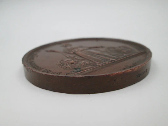 Medalla cobre Bombardeo de Barcelona 1842. Vivier F. Relieve. Francia