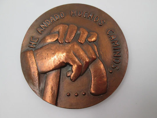 Medalla cobre FNMT 'Antonio Machado'. Alto relieve, Rodolfo Conesa. 1976