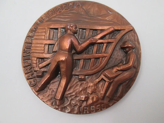 Medalla cobre FNMT 'Carpintero de Ribera'. Alto relieve. Pancho Lasso, 1985