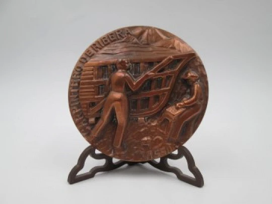 Medalla cobre FNMT 'Carpintero de Ribera'. Alto relieve. Pancho Lasso, 1985