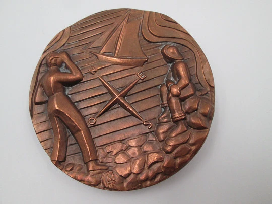 Medalla cobre FNMT 'Carpintero de Ribera'. Alto relieve. Pancho Lasso, 1985