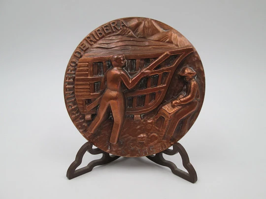 Medalla cobre FNMT 'Carpintero de Ribera'. Alto relieve. Pancho Lasso, 1985