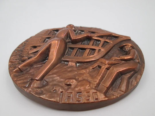 Medalla cobre FNMT 'Carpintero de Ribera'. Alto relieve. Pancho Lasso, 1985