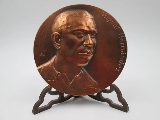 Medalla cobre FNMT 'Miguel Hernández Gilabert'. Alto relieve. 1985. España