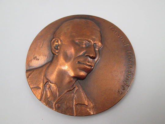 Medalla cobre FNMT 'Miguel Hernández Gilabert'. Alto relieve. 1985. España