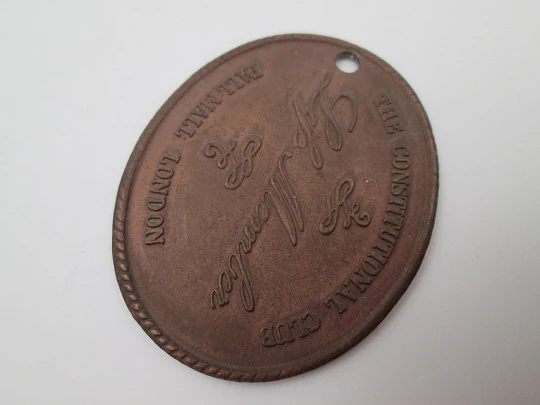 Medalla cobre miembro vitalicio The Constitutional Club. Londres. 1920
