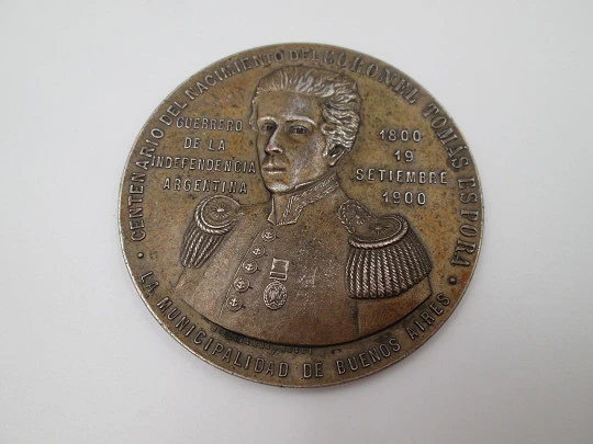 Medalla de bronce centenario nacimiento Coronel Tomás Espora. Bellagamba y Rossi