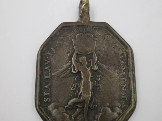 Medalla de bronce. Inmaculada Concepción y Santísimo Sacramento. Octogonal. Siglo XVIII