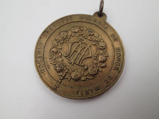 Medalla de bronce. Reina del Santísimo Rosario. Guardia de Honor de María. 1920