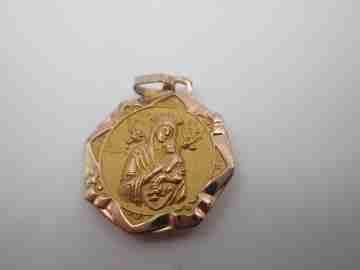 Medalla escapulario. Laminada oro. Virgen del Carmen y Corazón de Jesús