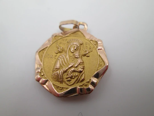 Medalla escapulario. Laminada oro. Virgen del Carmen y Corazón de Jesús