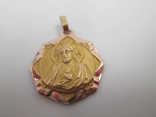 Medalla escapulario. Laminada oro. Virgen del Carmen y Corazón de Jesús