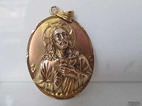 Medalla escapulario. Virgen del Carmen y Corazón de Jesús. Cellini