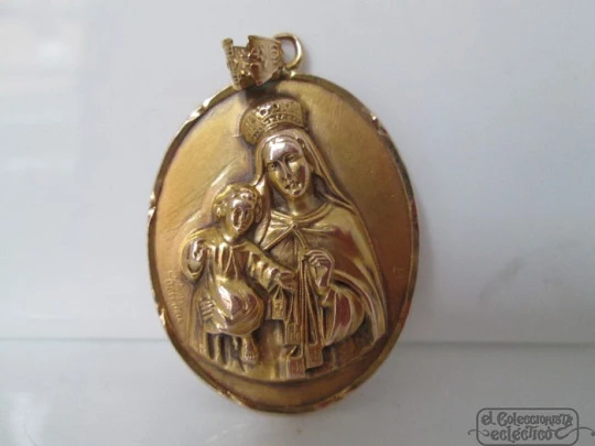 Medalla escapulario. Virgen del Carmen y Corazón de Jesús. Cellini