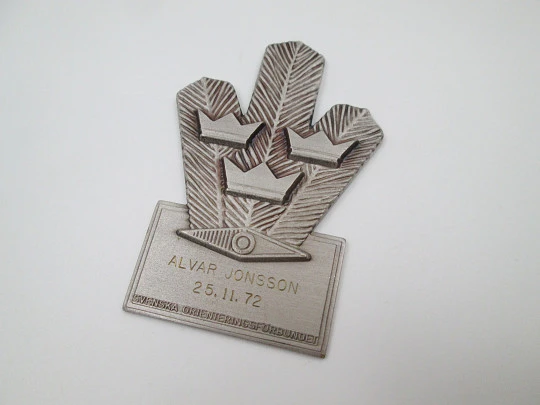 Medalla Federación Sueca de Orientación. Premio élite. Metal plateado. Estuche. 1972