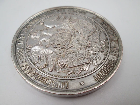 Medalla Inauguración ferrocarril Madrid Ciudad Real. Cobre plateado. Esteban Lozano. 1879