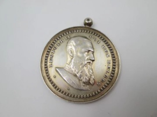 Medalla plata Leopoldo II Rey de Bélgica. Concurso Ganado. Anderlecht, 1902