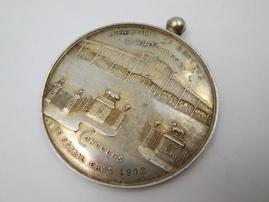 Medalla plata Leopoldo II Rey de Bélgica. Concurso Ganado. Anderlecht, 1902