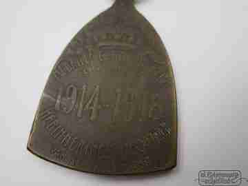 Medalla Primera Guerra Mundial. Bronce. Bélgica. 1919. Banda tela