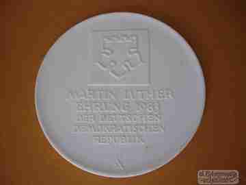 Meissen porcelain medal. Tribute to Martin Luther. Circa 1983