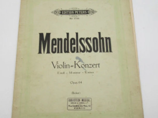 Mendelssohn Concerto Opus 64 para violín y piano. Edición Peters. Alemania. 1940