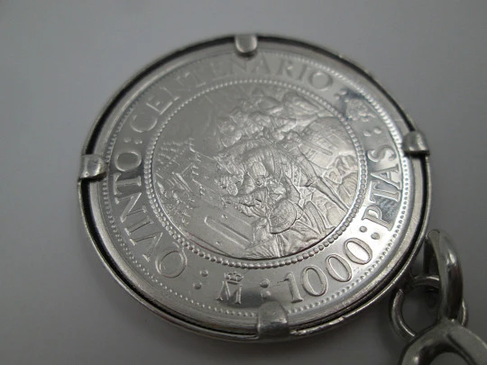 Men's keychain. Sterling silver. 1.000 pesetas coin V Centenary. 1989