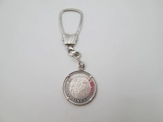 Men's keychain. Sterling silver. 1.000 pesetas coin V Centenary. 1989