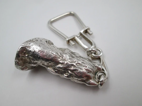 Men's keychain. Sterling silver. Dog motif. Circa: 1980's