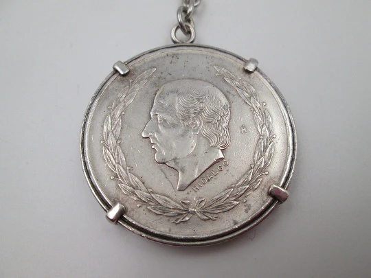 Men's keychain. Sterling silver. Mexican five-peso coin featuring Miguel Hidalgo. 1953 Men's keychain. Sterling silver. Mexican five-peso coin featuring Miguel Hidalgo. 1953