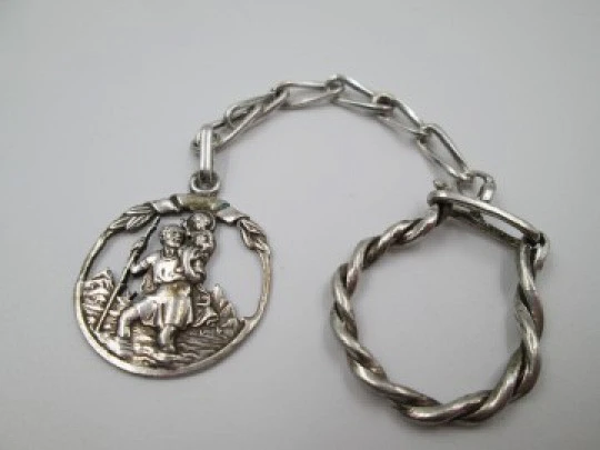 Men's keychain. Sterling silver. Saint Christopher with the child. 1950's