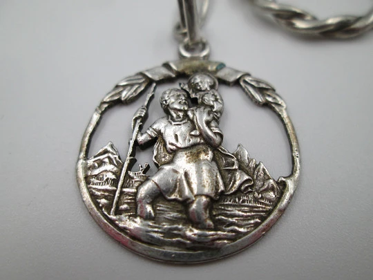 Men's keychain. Sterling silver. Saint Christopher with the child. 1950's