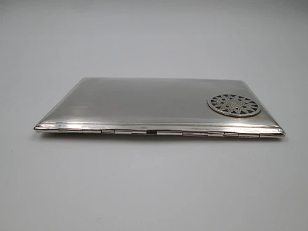 Mens Rectangular Cigarette Case Sterling Silver Suns Stone