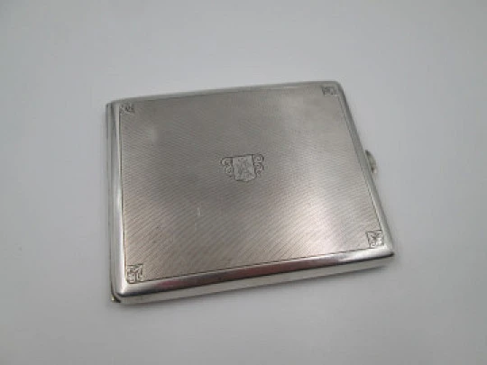 Men's rectangular cigarette case. Sterling silver. Guilloché and acanthus leaves. 1940's