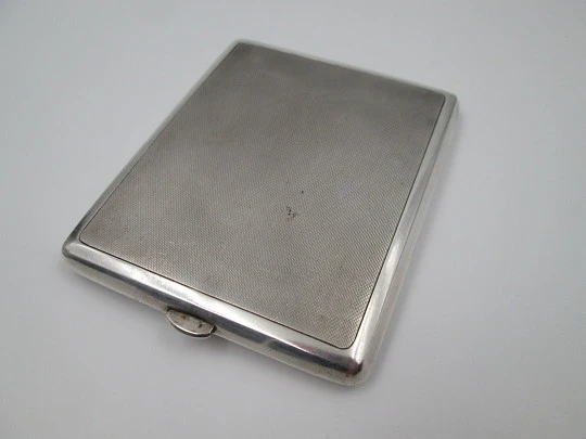 Men's rectangular cigarette case. Sterling silver. Guilloché and acanthus leaves. 1940's