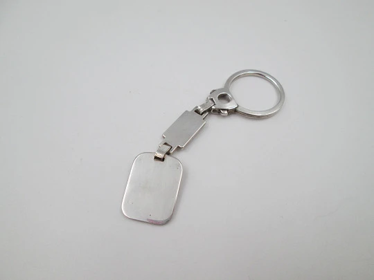 Men's rectangular keychain. 925 sterling silver. Initials engraving plate. Italy. 1990's Men's rectangular keychain. 925 sterling silver. Initials engraving plate. Italy. 1990's