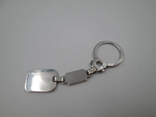 Men's rectangular keychain. 925 sterling silver. Initials engraving plate. Italy. 1990's Men's rectangular keychain. 925 sterling silver. Initials engraving plate. Italy. 1990's