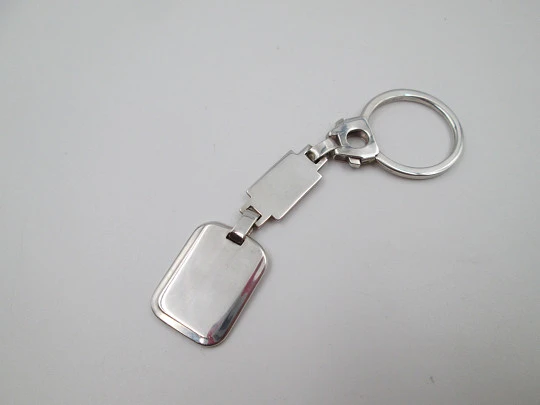 Men's rectangular keychain. 925 sterling silver. Initials engraving plate. Italy. 1990's Men's rectangular keychain. 925 sterling silver. Initials engraving plate. Italy. 1990's