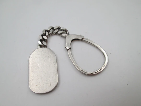 Men's rectangular keychain. 925 sterling silver. Initials engraving plate. Spain. 1980's