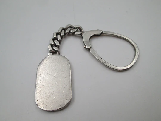 Men's rectangular keychain. 925 sterling silver. Initials engraving plate. Spain. 1980's