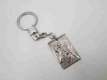 Men's rectangular keychain. 925 sterling silver. Saint Christopher with the child. 1960's